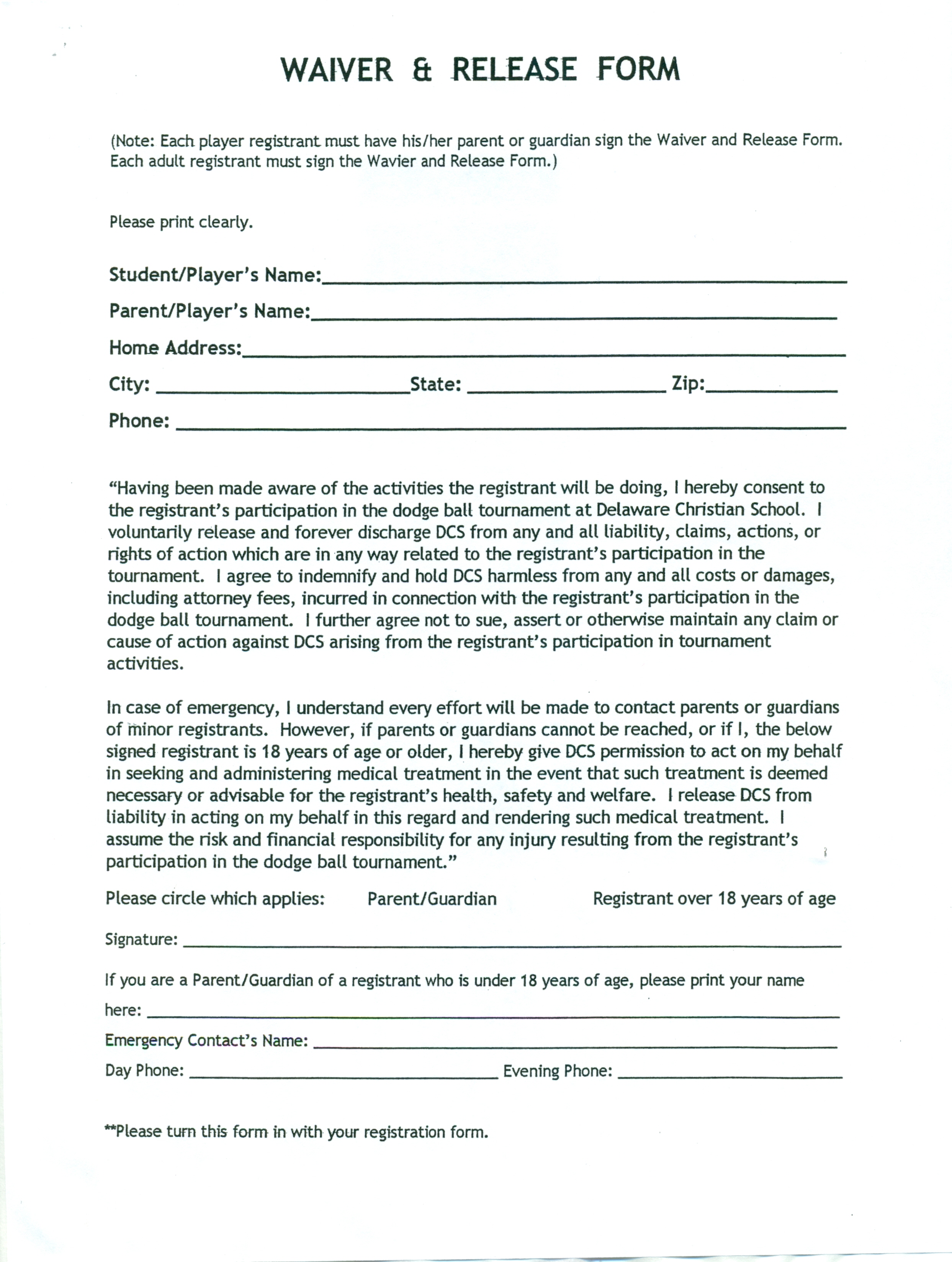 Waiver And Release Of Liability Template